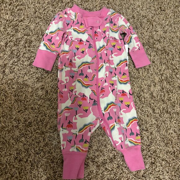 Hanna Andersson Unicorn Print Sleeper Style Pajamas 50 CM 0-3 Months Zip Pink - Picture 1 of 3